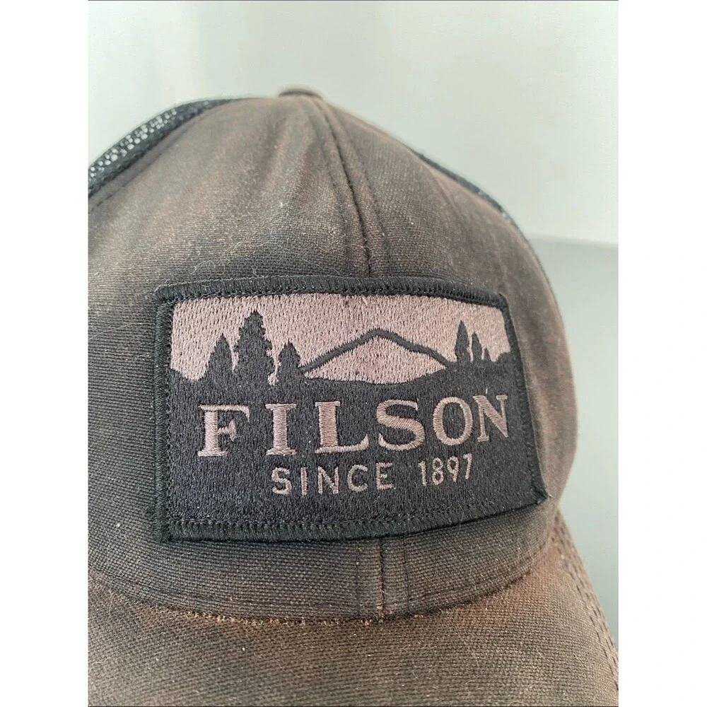 VTG Filson Rustic Brown Canvas & Black  Patch Trucker Cap OS Gorpcore Outdoor